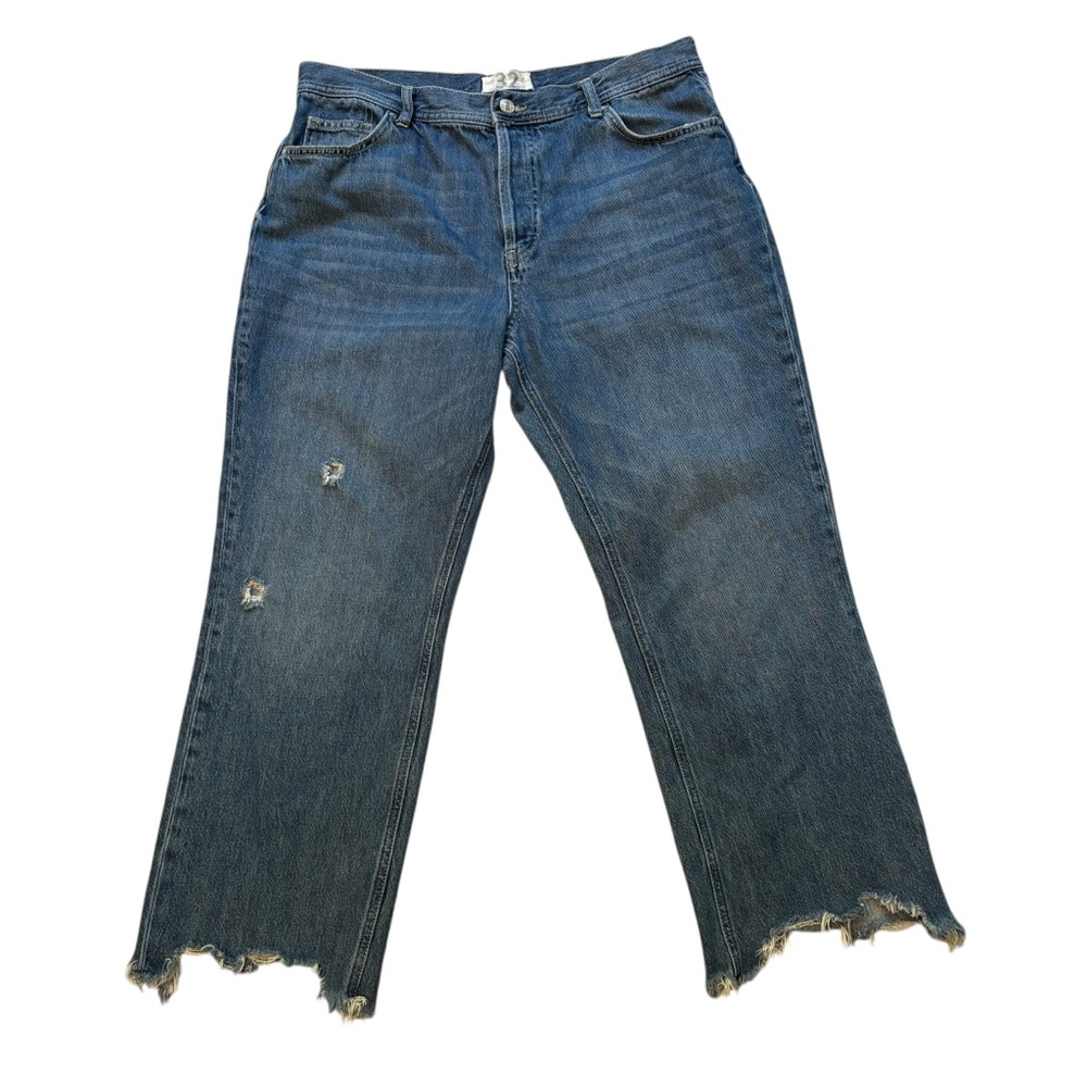 Free People Maggie Ripped Ankle Straight Leg Jeans In Sequoia Blue, Sz 32 - Picture 5 of 16